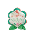 Green and pink floral foil balloon with Happy Birthday text for birthday from Parte Haus party supply store in Bethesda Maryland