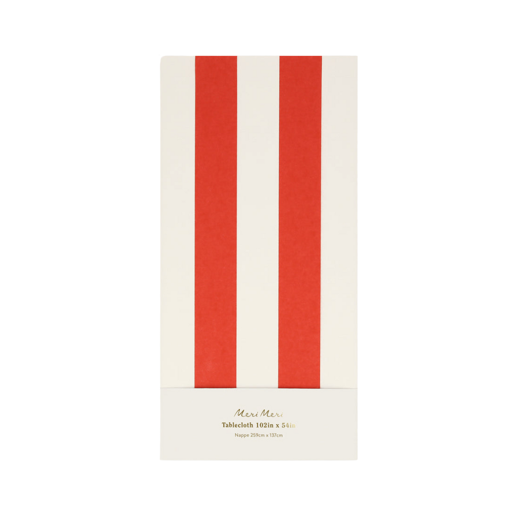 Red and white striped tablecloth classic design carnival from Parte Haus party supply store in Bethesda MD