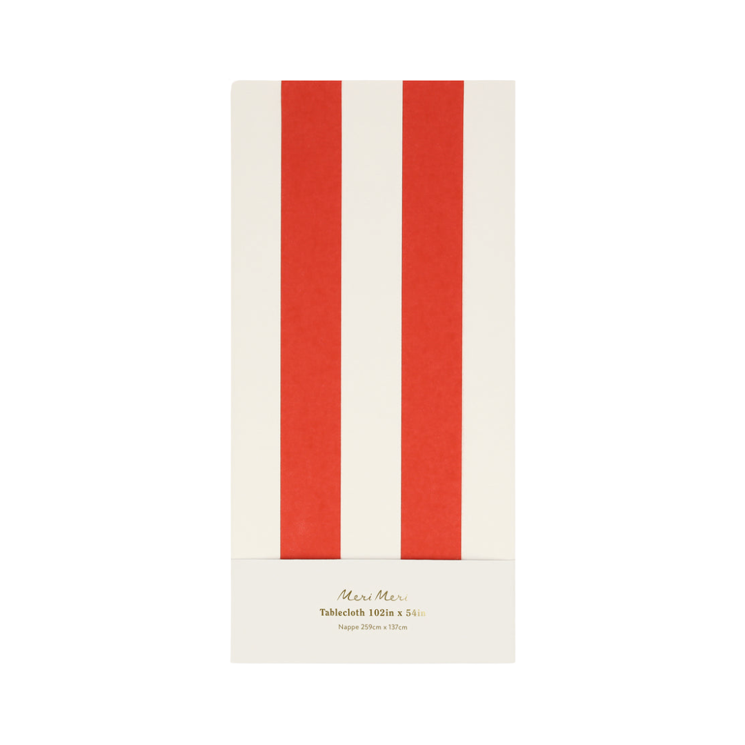 Red and white striped tablecloth classic design carnival from Parte Haus party supply store in Bethesda MD