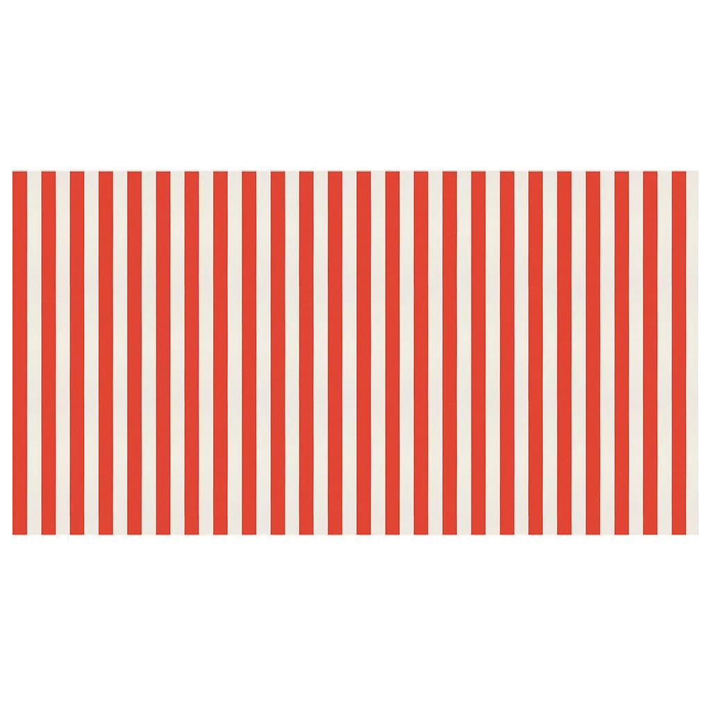 Red and white striped table cover with vertical lines for birthday or carnival from Parte Haus party supply store in Bethesda MD.