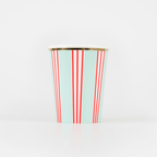Mint and red striped paper cup with gold rim circus theme from Parte Haus party supply store in Bethesda MD
