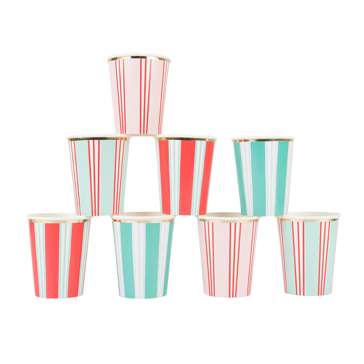 Red and Mint Festive Stripe Cups