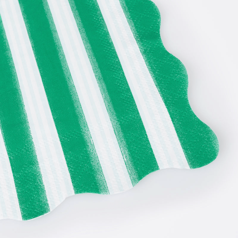 Green and white striped scalloped edge napkin for birthday from Parte Haus party supply store in Bethesda Maryland