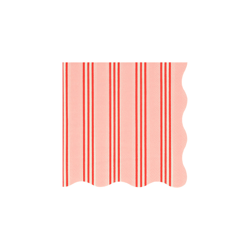 Pink and red striped napkin with scalloped edge carnival theme from Parte Haus party supply store in Bethesda, MD.