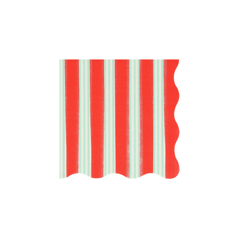 Red and mint striped napkin with scalloped edge for birthday from Parte Haus party supply store in Bethesda MD