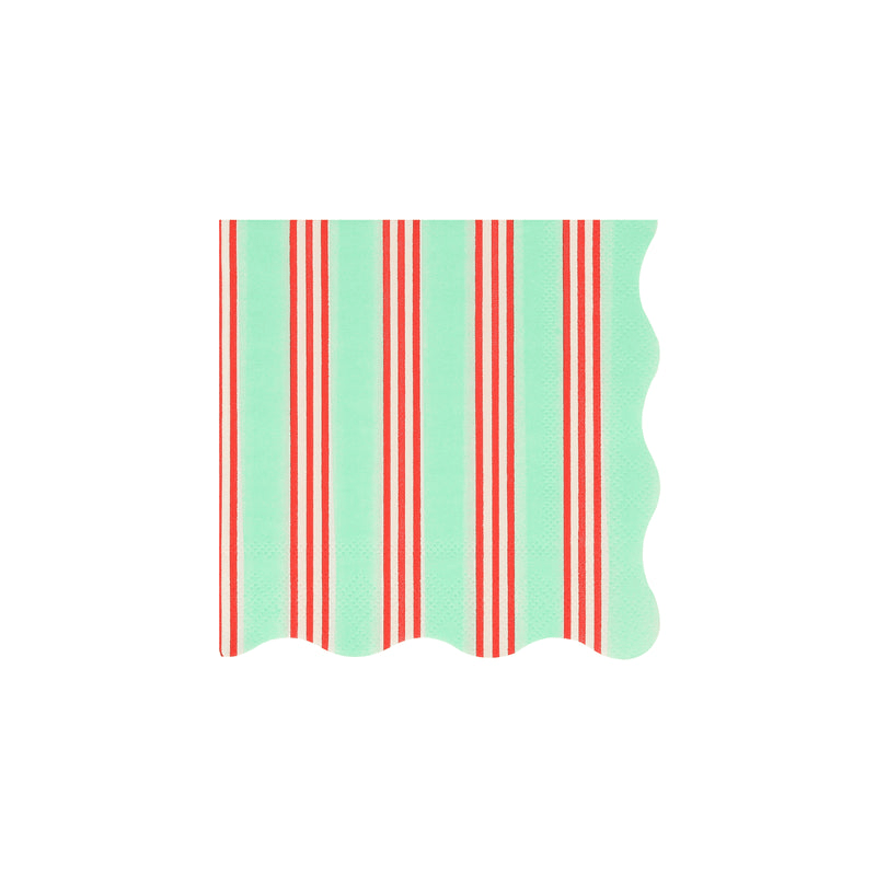 Mint red striped napkin with scalloped edge festive decor from Parte Haus party supply store in Bethesda MD