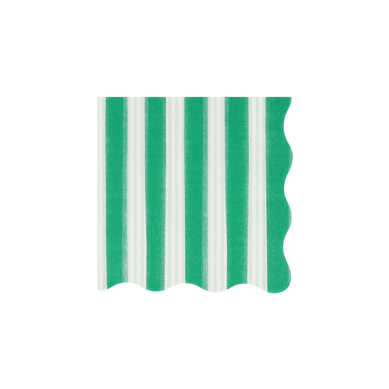 Green and white striped napkin with scalloped edge for birthday from Parte Haus party supply store in Bethesda Maryland