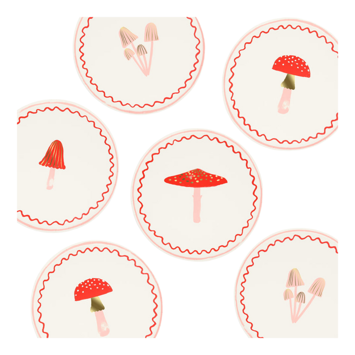 Pink and Red Mushroom Small Appetizer Dessert Plates