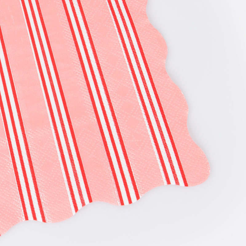 Pink and red striped scalloped edge napkin for birthday from Parte Haus party supply store in Bethesda MD