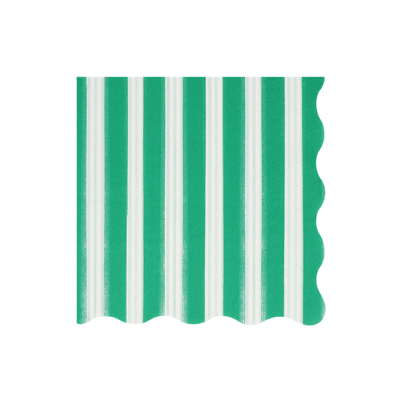 Green and white striped paper napkin with scalloped edge for birthday from Parte Haus party supply store in Bethesda MD
