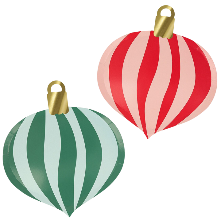Red and Green Striped Ornament Large Dinner Plates