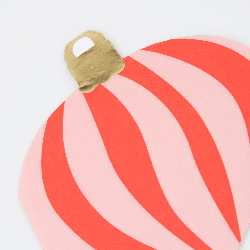 Red and pink striped ornament shaped paper plate Christmas from Parte Haus party supply store in Bethesda MD