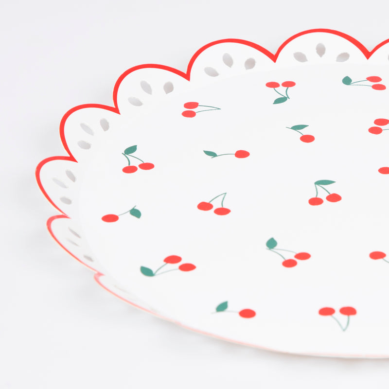 White Cherry Pattern Appetizer Plates