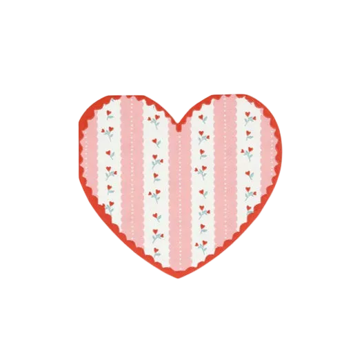 Pink & White Vintage Rose Heart Shaped Cocktail Napkin