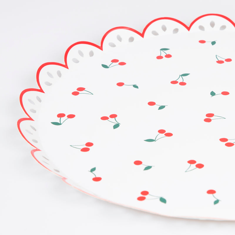 White Cherry Pattern Large Dinner Plates