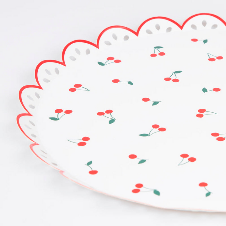 White Cherry Pattern Large Dinner Plates