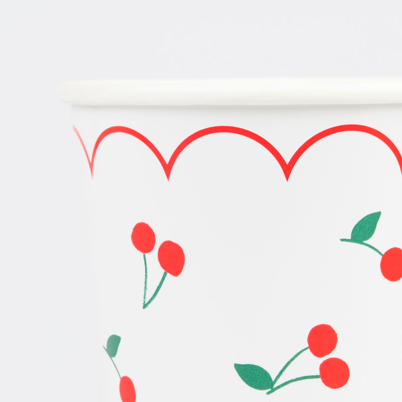 White Cherry Pattern Cups