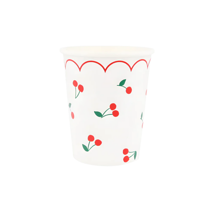 White Cherry Pattern Cups