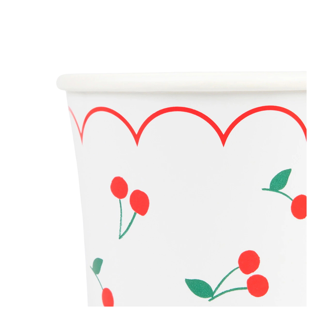 White Cherry Pattern Cups