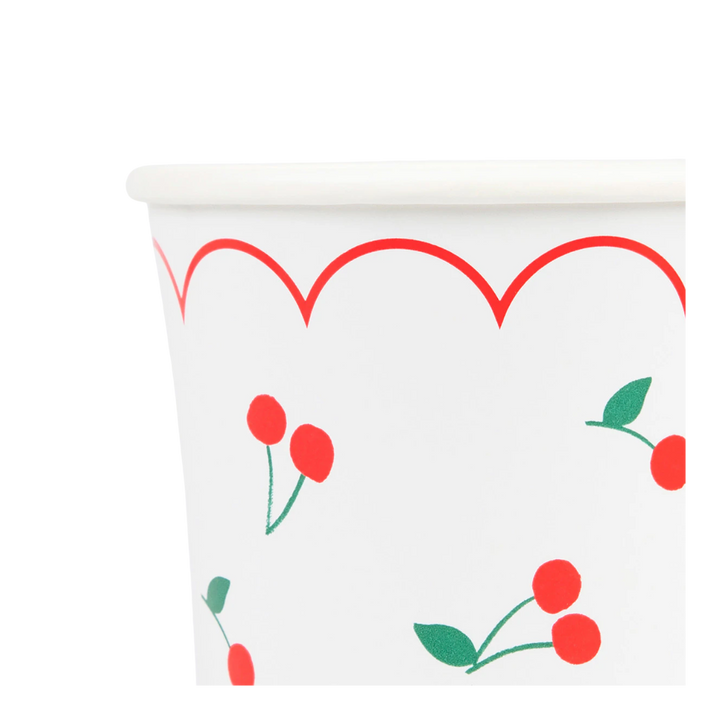 White Cherry Pattern Cups