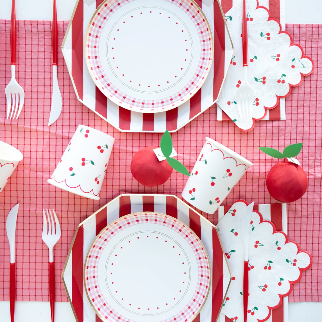 White Cherry Pattern Cups