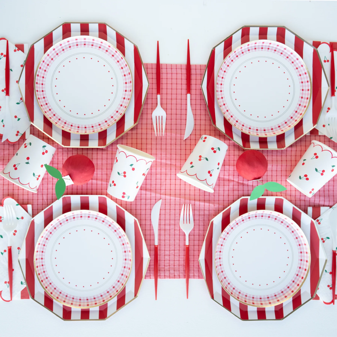 White Cherry Pattern Cups