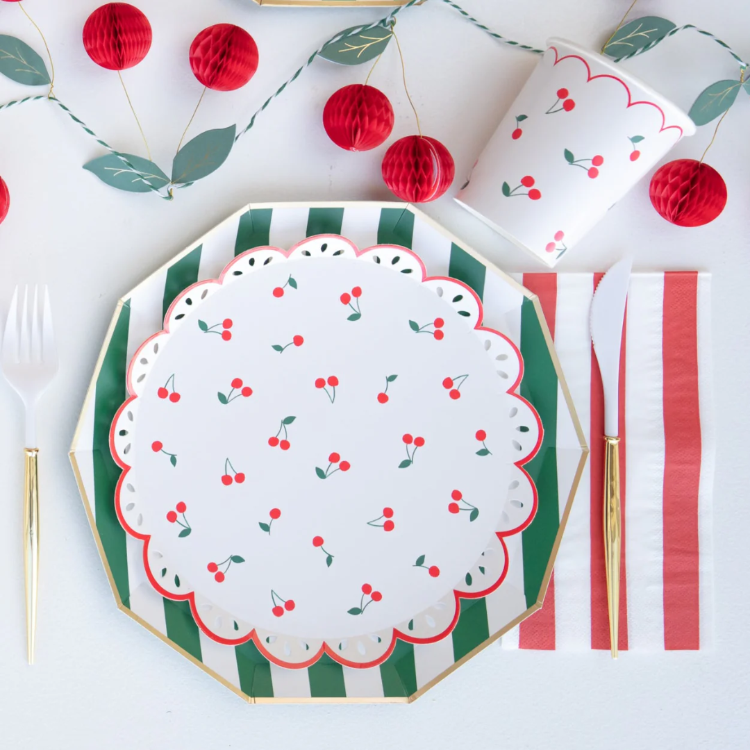 White Cherry Pattern Cups