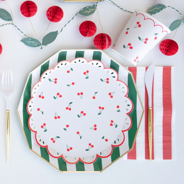 White Cherry Pattern Cups