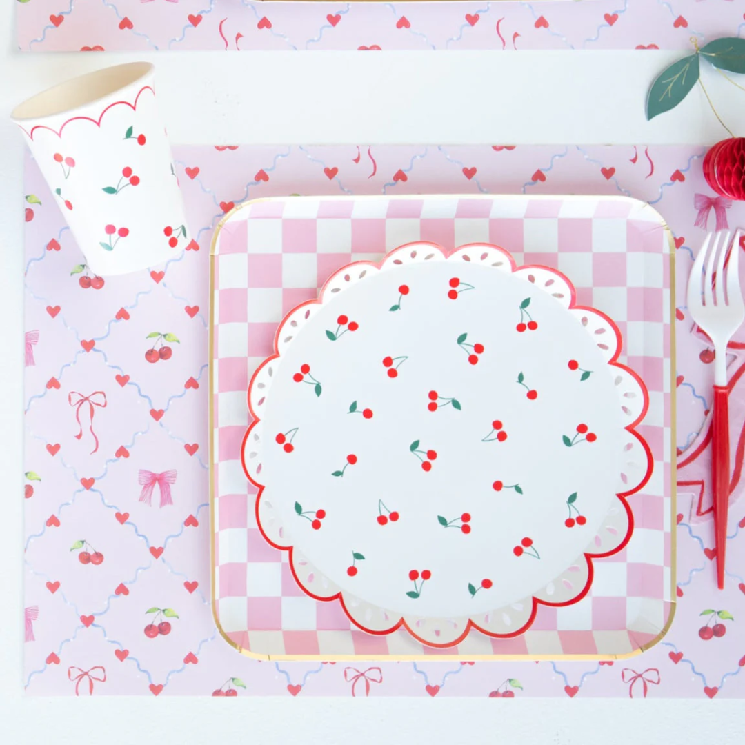 White Cherry Pattern Cups