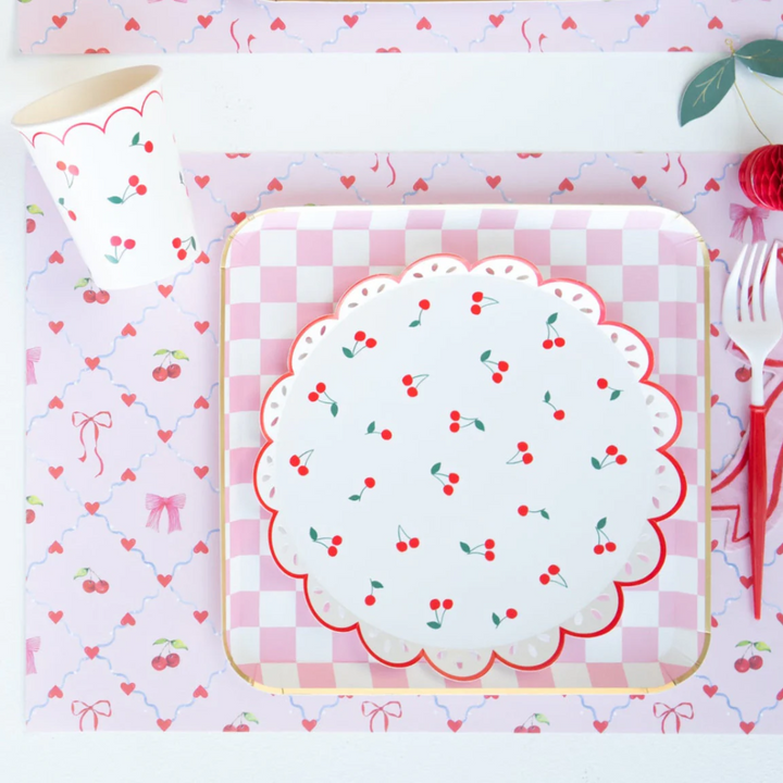White Cherry Pattern Cups