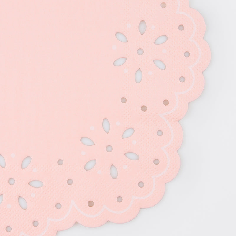 Pink and Peach Broderie Anglaise Lace Dinner Napkin