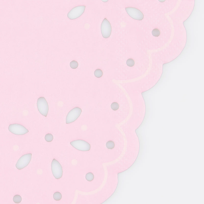 Pink and Peach Broderie Anglaise Lace Cocktail Napkin