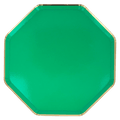 Green octagon paper plate with gold trim birthday tableware from Parte Haus party supply store in Bethesda MD.