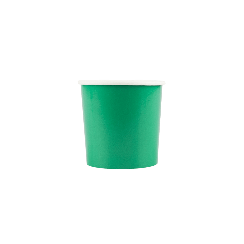 Green paper cup with white rim for birthday from Parte Haus party supply store in Bethesda Maryland