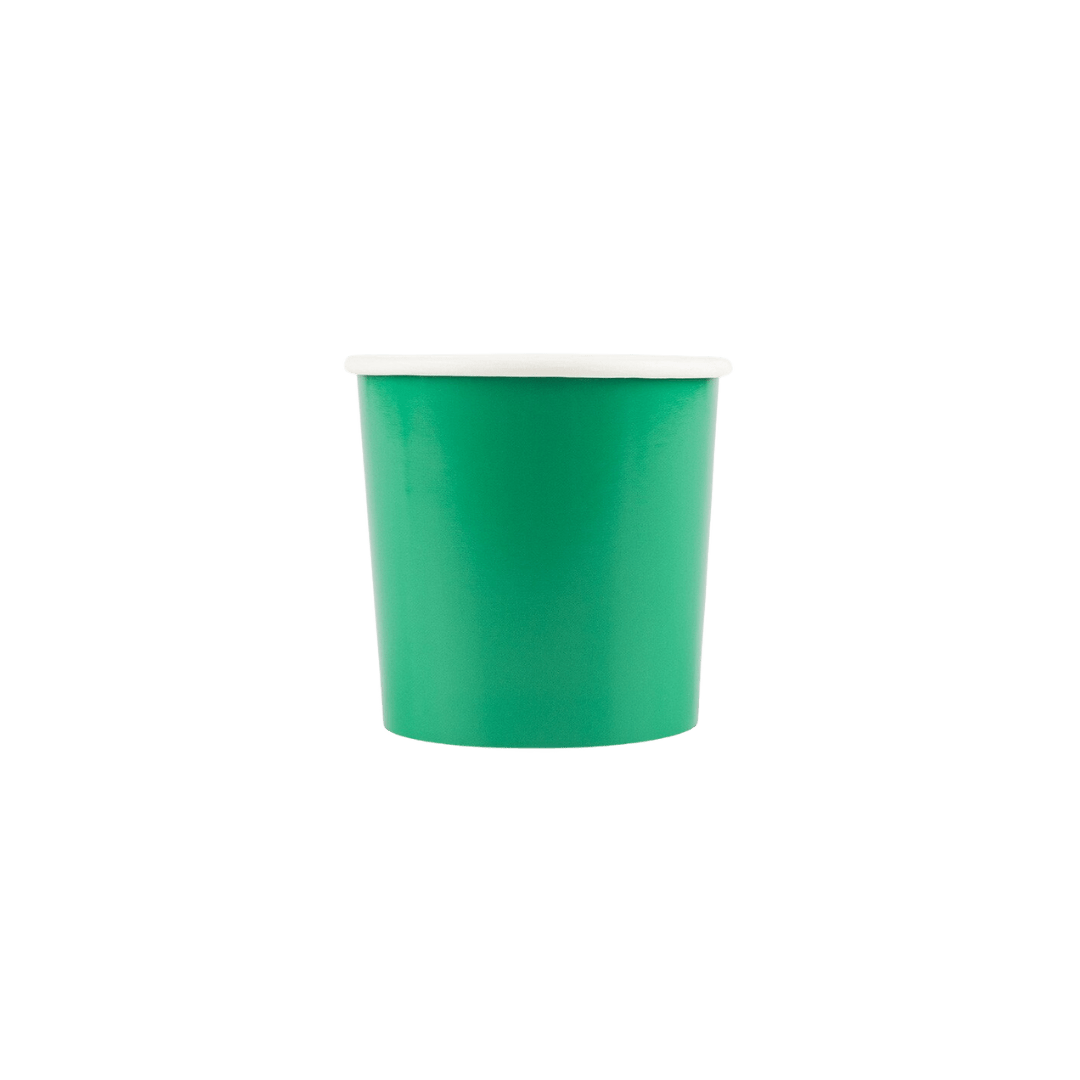 Green paper cup with white rim for birthday from Parte Haus party supply store in Bethesda Maryland