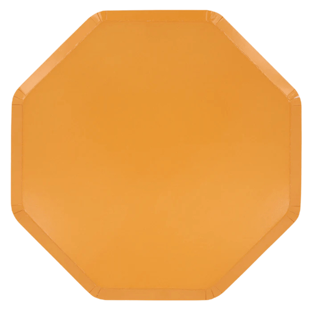 Orange octagon plate with sleek edges birthday theme from Parte Haus party supply store in Bethesda Maryland