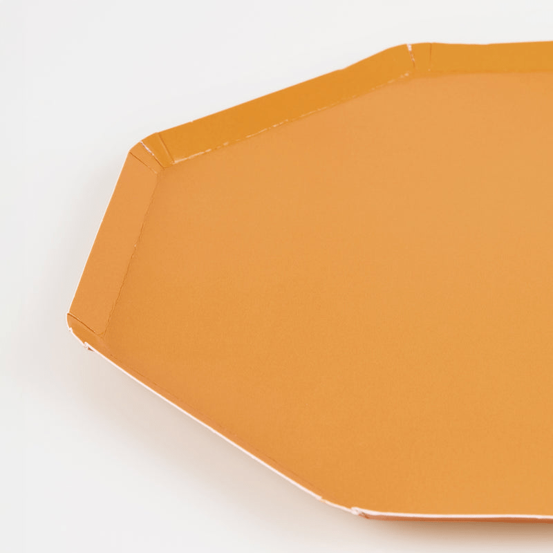 Orange octagon paper plate modern solid color tableware for birthday from Parte Haus party supply store in Bethesda MD