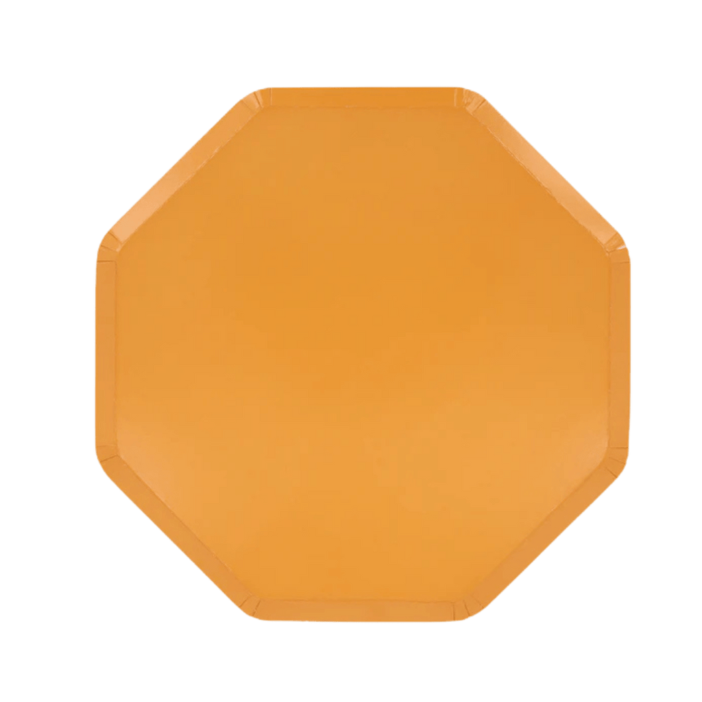 Orange octagon plate glossy finish for birthday from Parte Haus party supply store in Bethesda MD