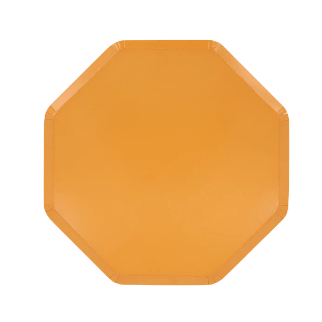 Orange octagon plate glossy finish for birthday from Parte Haus party supply store in Bethesda MD