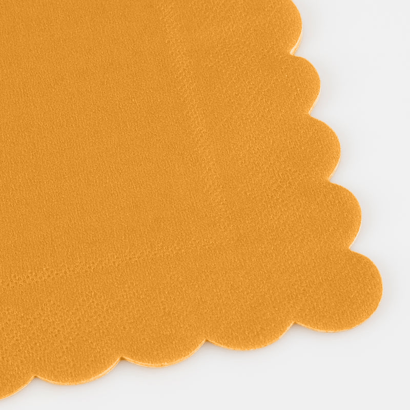 Mustard yellow scalloped edge napkin for birthdays from Parte Haus party supply store in Bethesda MD