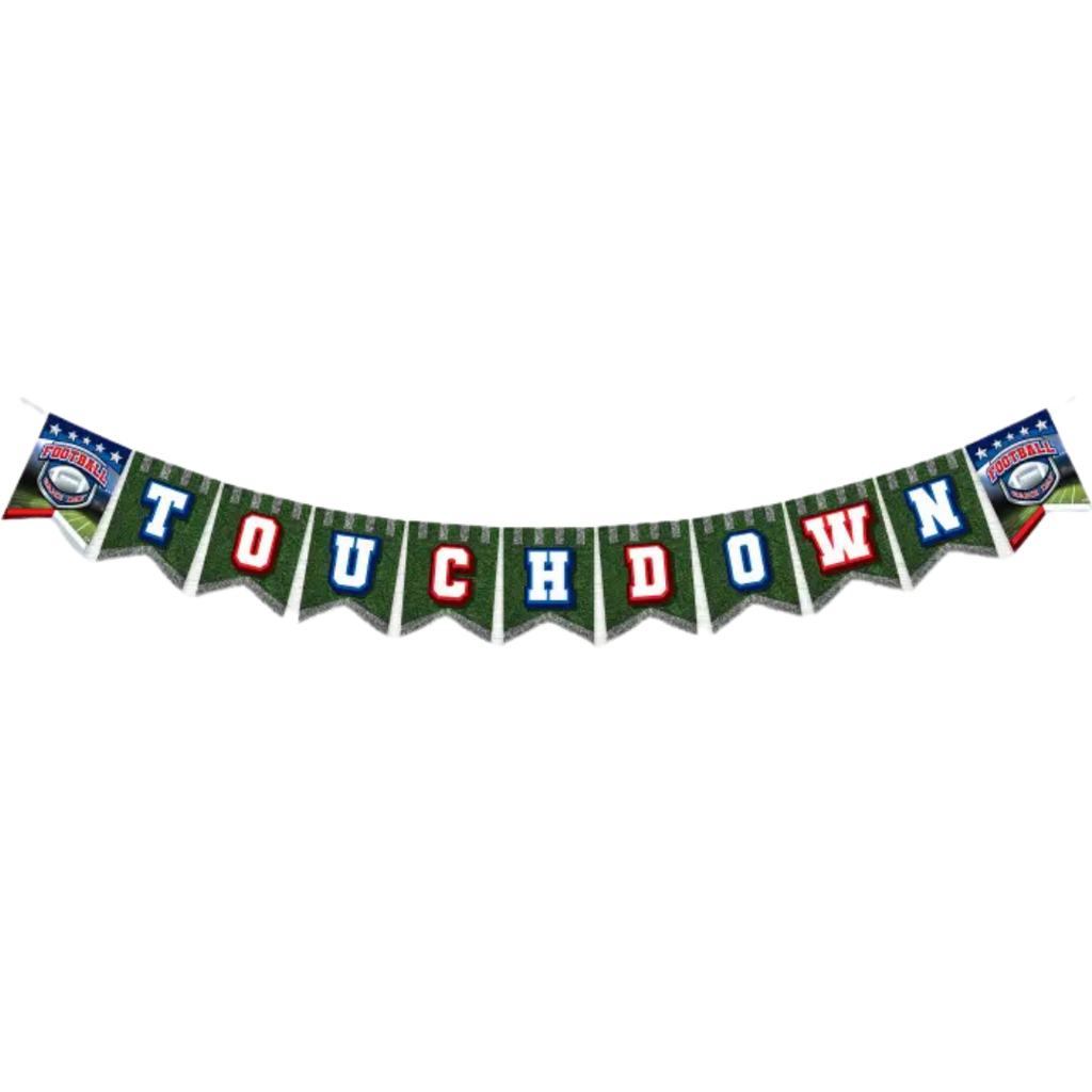 green football touchdown banner decoration for game day from Parte Haus party supply store in Bethesda MD
