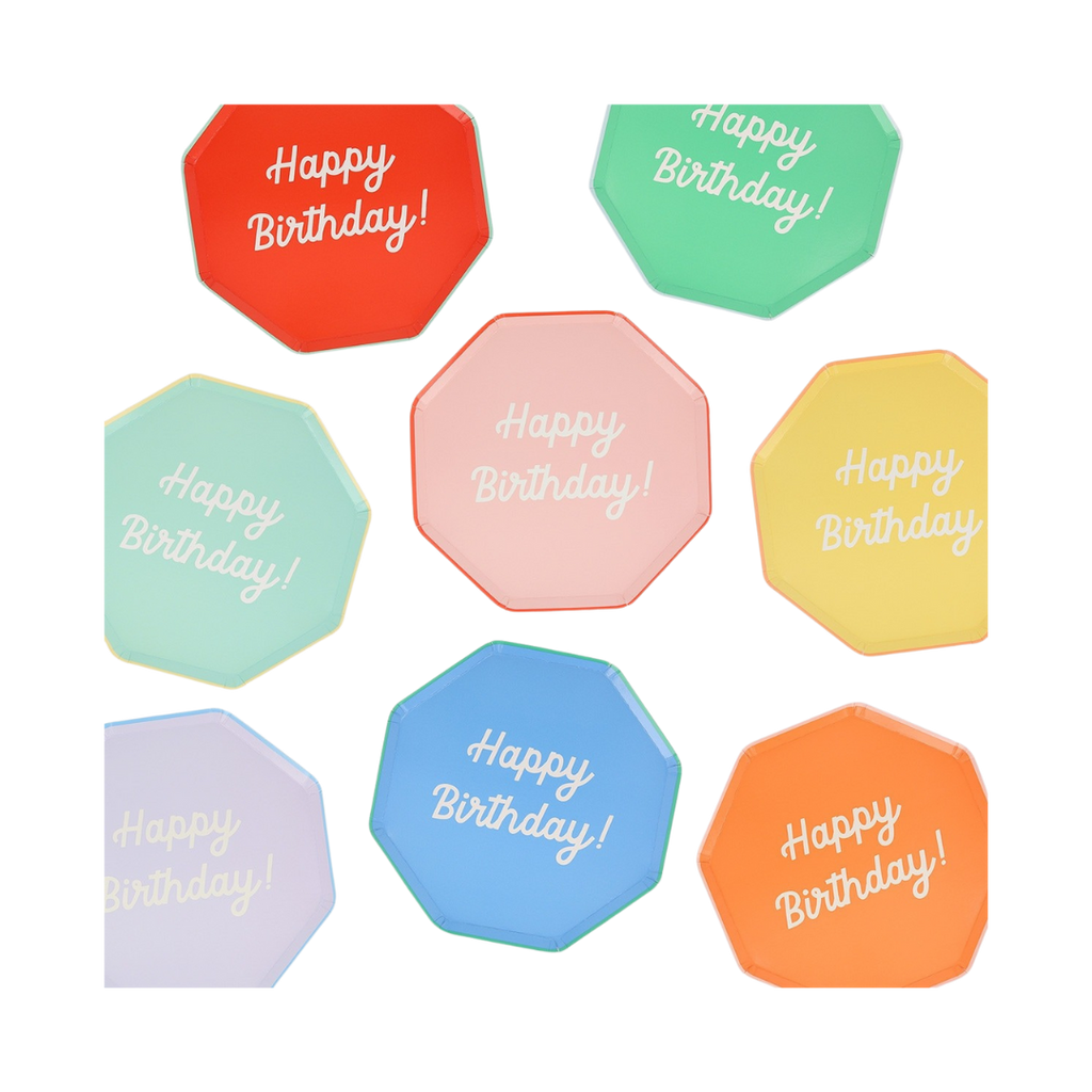 Assorted Color Happy Birthday Octagon Appetizer Plates