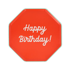 Red birthday plate with Happy Birthday text for birthday celebrations from Parte Haus party supply store in Bethesda MD.