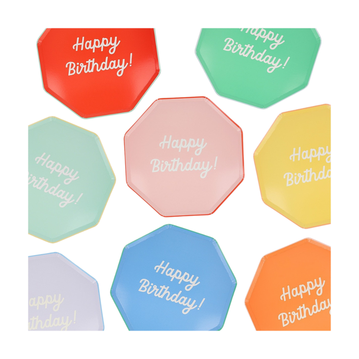 Multicolor Happy Birthday Octagonal Dinner Plates