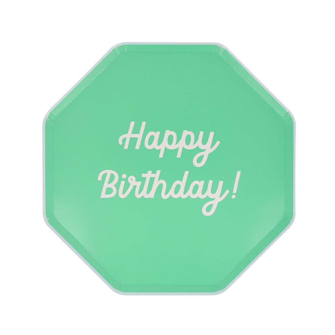 Multicolor Happy Birthday Octagonal Dinner Plates