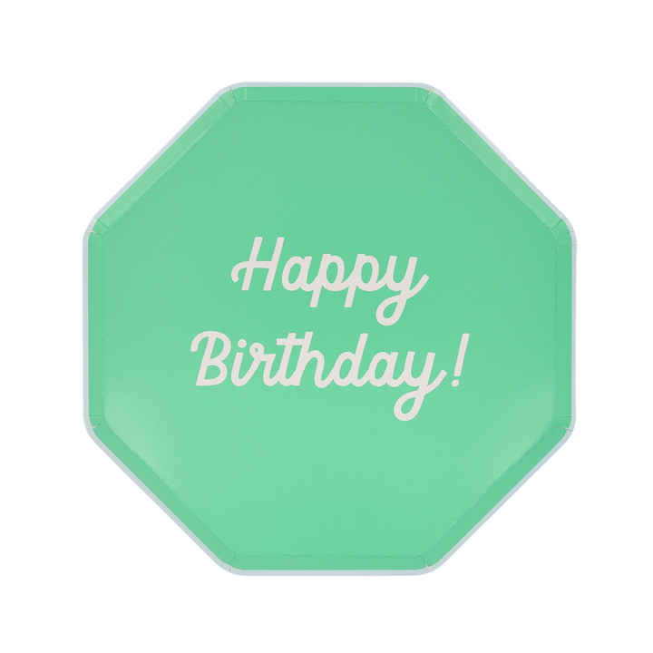 Multicolor Happy Birthday Octagonal Dinner Plates