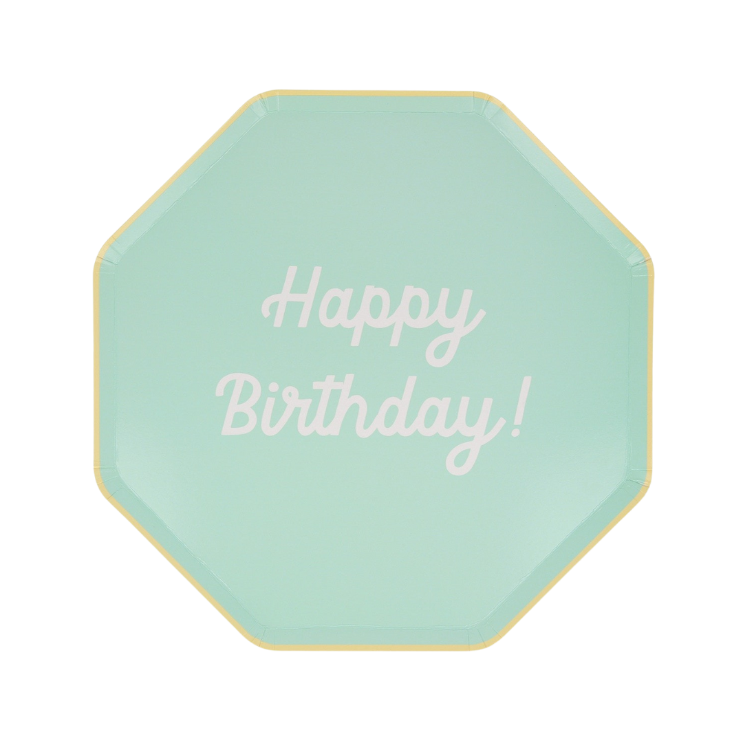 Multicolor Happy Birthday Octagonal Dinner Plates