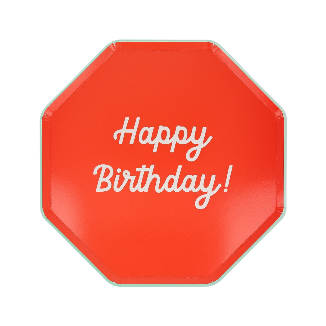 Multicolor Happy Birthday Octagonal Dinner Plates