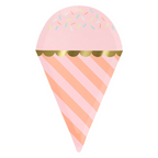 Pink ice cream cone shaped plate with stripes and sprinkles birthday from Parte Haus party supply store in Bethesda MD