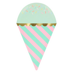 Mint and pink ice cream cone shaped plate with sprinkles for birthday from Parte Haus party supply store in Bethesda MD